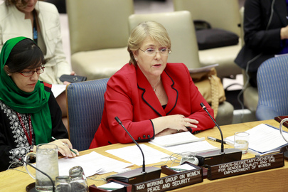 Head of UN Women Michelle Bachelet and Ms. Orzala Ashraf on behalf of the NGO Working Group on Women, Peace, and Security 