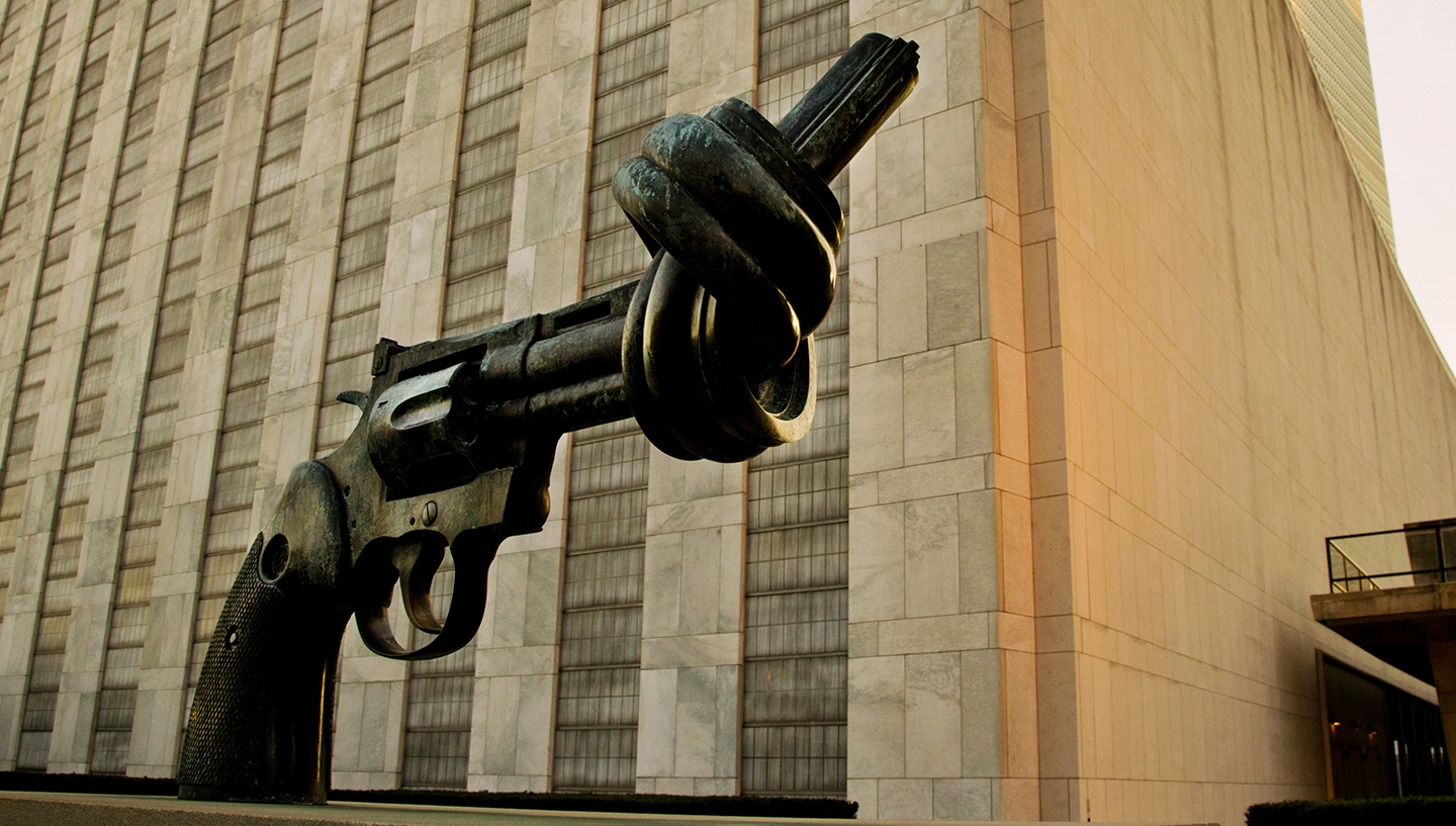 Non-violence sculpture in front of the UN